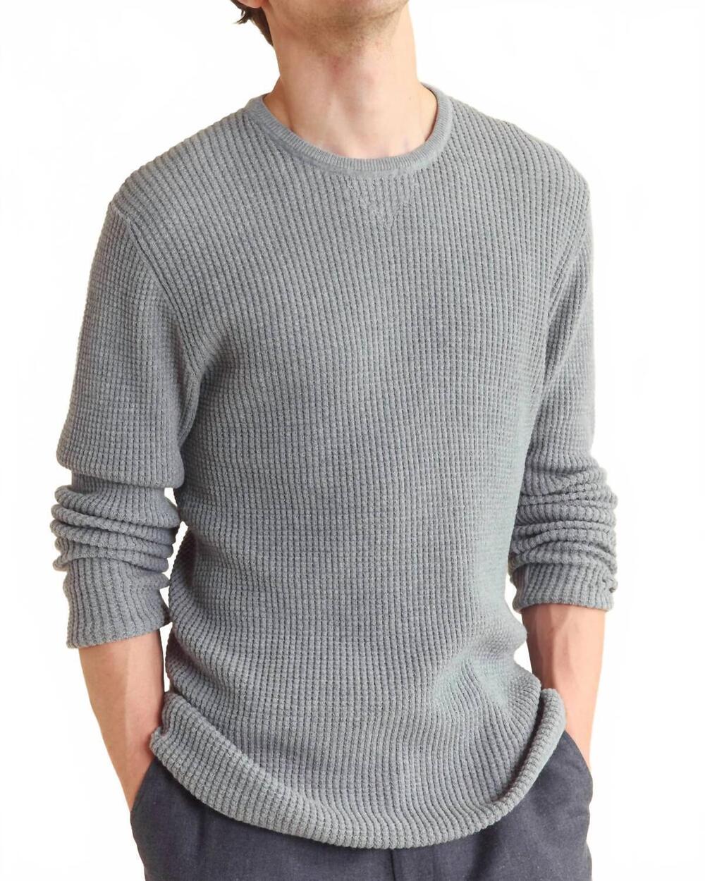 NEW BILLY REID mini waffle crew sweater in grey